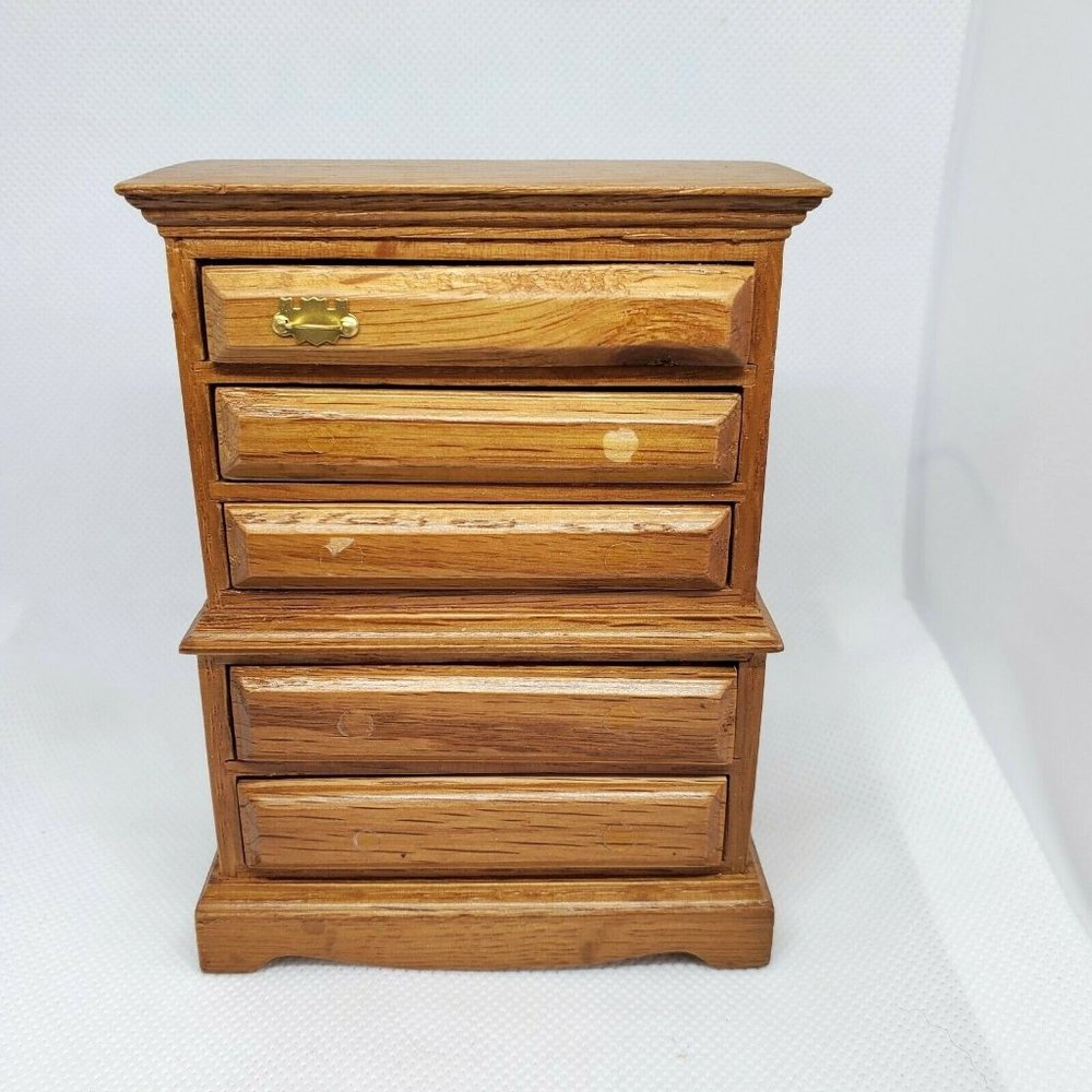 Real Wood Doll House Furniture 5 Draw Dresser Home Décor Shelf Sitter